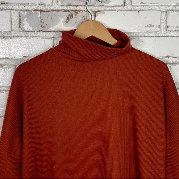 Rae Republic Burnt Orange Fall Drop Shoulder Long Sleeve Textured Mock-neck Top - Picture 3 of 8